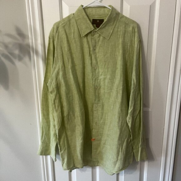 Toscano 100% Linen Light Green Button Down Shirt Men's XXL Vacation Resortwear - Picture 2 of 9